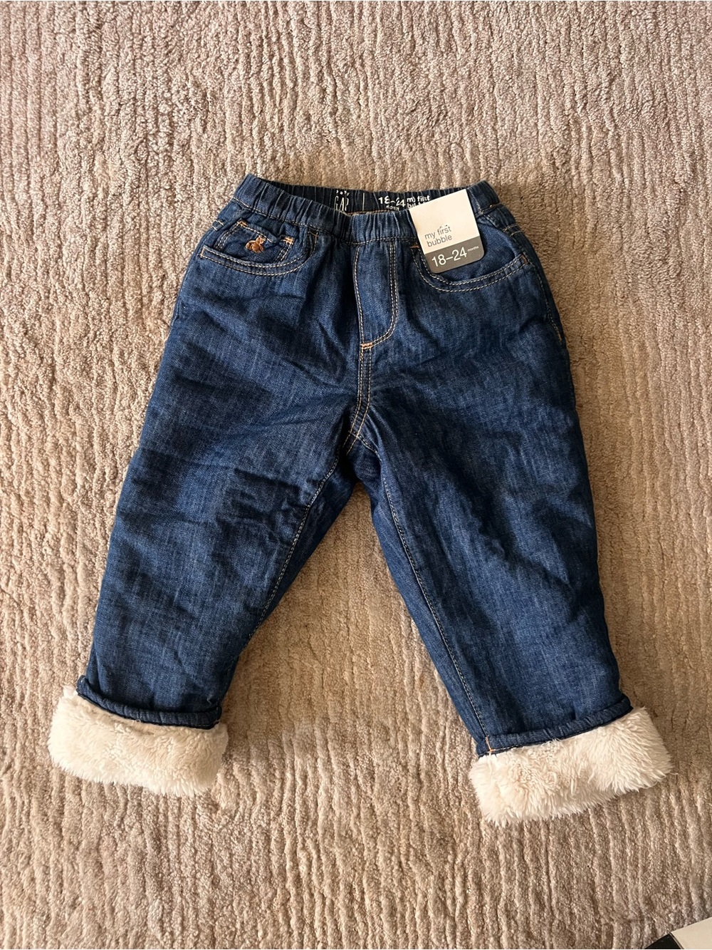 GAP Dark Blue Denim Jeans with Cream Faux-Fur Cuffs